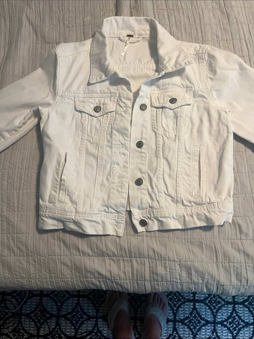 Free People White Denim Trucker Jacket
